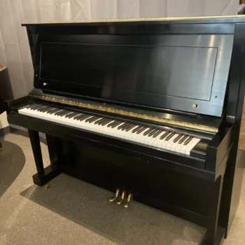Steinway Model K studio piano in ebony satin, serial number 536045. Front of piano.